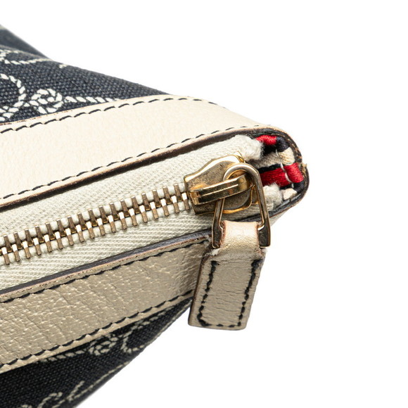 Gucci Abbey Logo Tote Bag Navy Blue Beige Canvas Leather - Picture 6 of 8